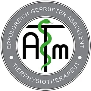 Siegel: Erfolgreich geprüfte Absolventin der ATM, Tierphysiotherapeutin